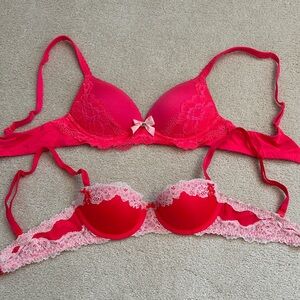 Victoria’s Secret Lace Trimmed Red and Pink Bras
